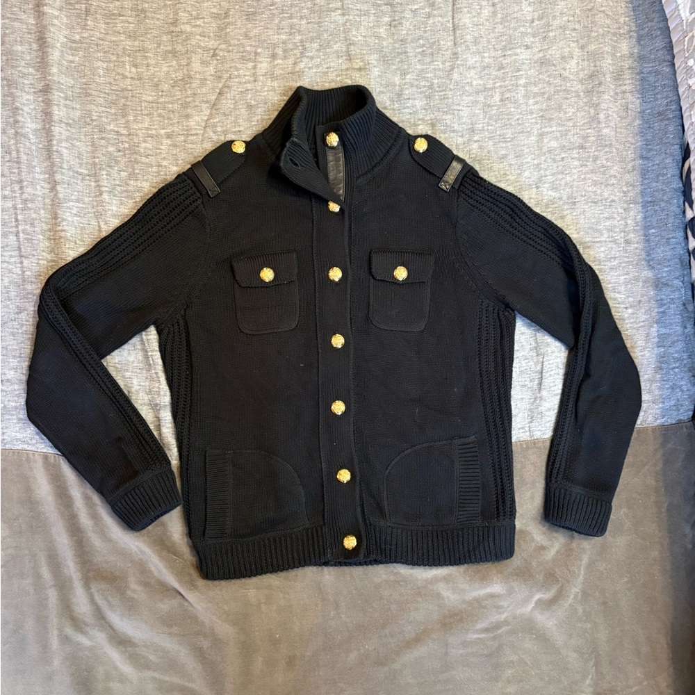 Black Sweater with Gold Buttons